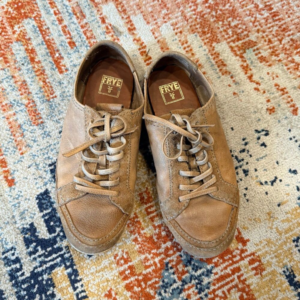 Frye Comford Womens Ice Leather Lace up Shoe Brown Womens US 6M Distressed - Picture 3 of 8